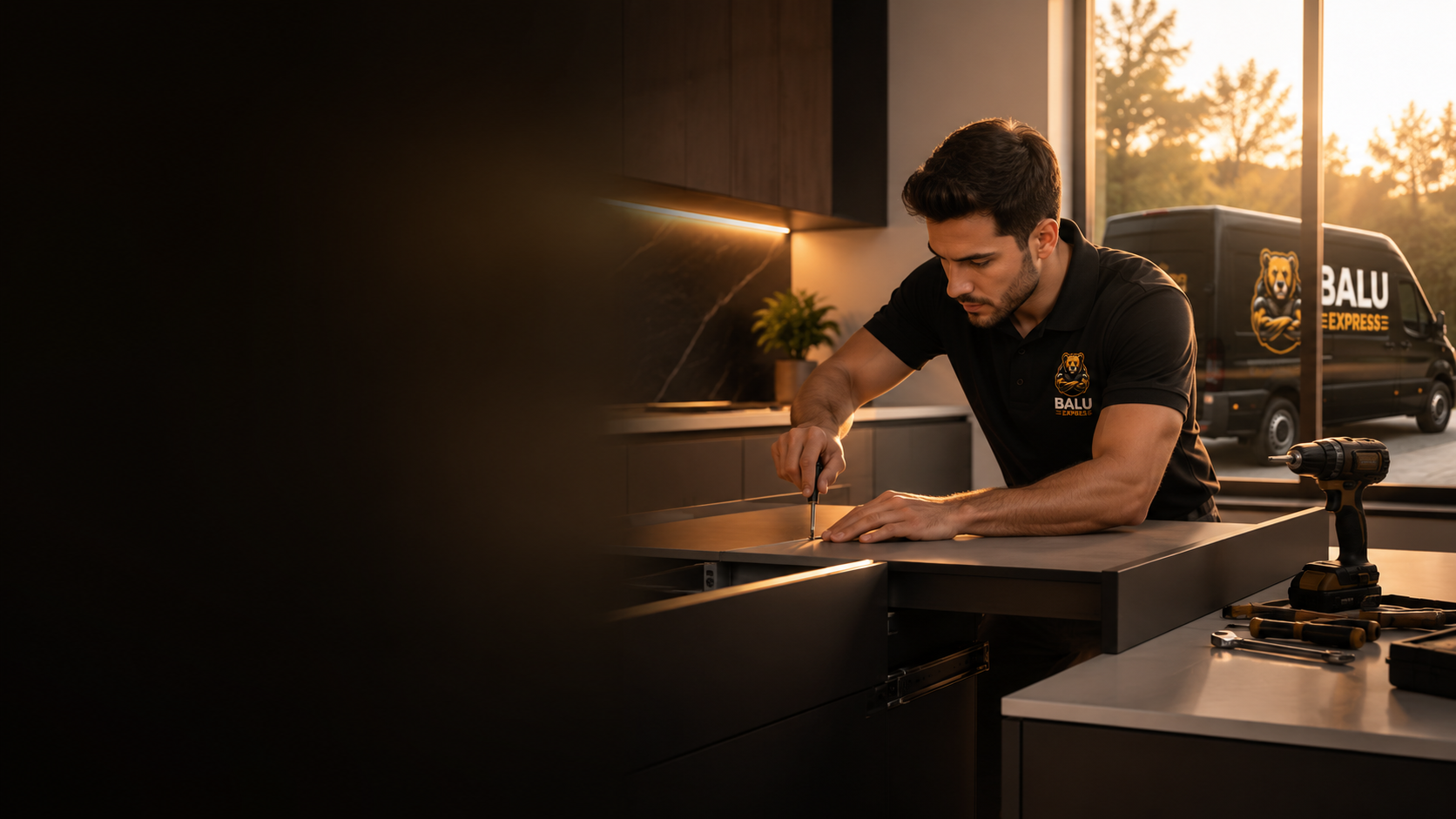 Balu Express technician installing a fitted kitchen